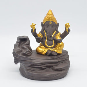 Gold Ganesha Ceramic Elephant God + Little Buddha Praying Spring Hills
