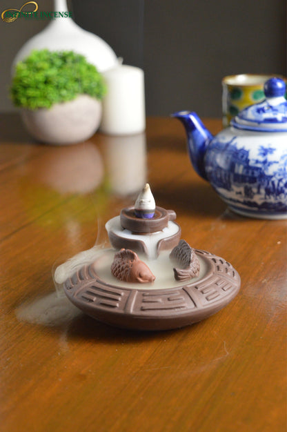 Ceramic Fish of Prosperity Cone Smoke Backflow Incense Burner