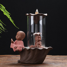 Load image into Gallery viewer, Little Monk Sitting by the Glass Smoke Backflow Incense Burner
