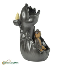 Load image into Gallery viewer, Meditating Buddha in Lotus flower backflow incense burner with free mala beads