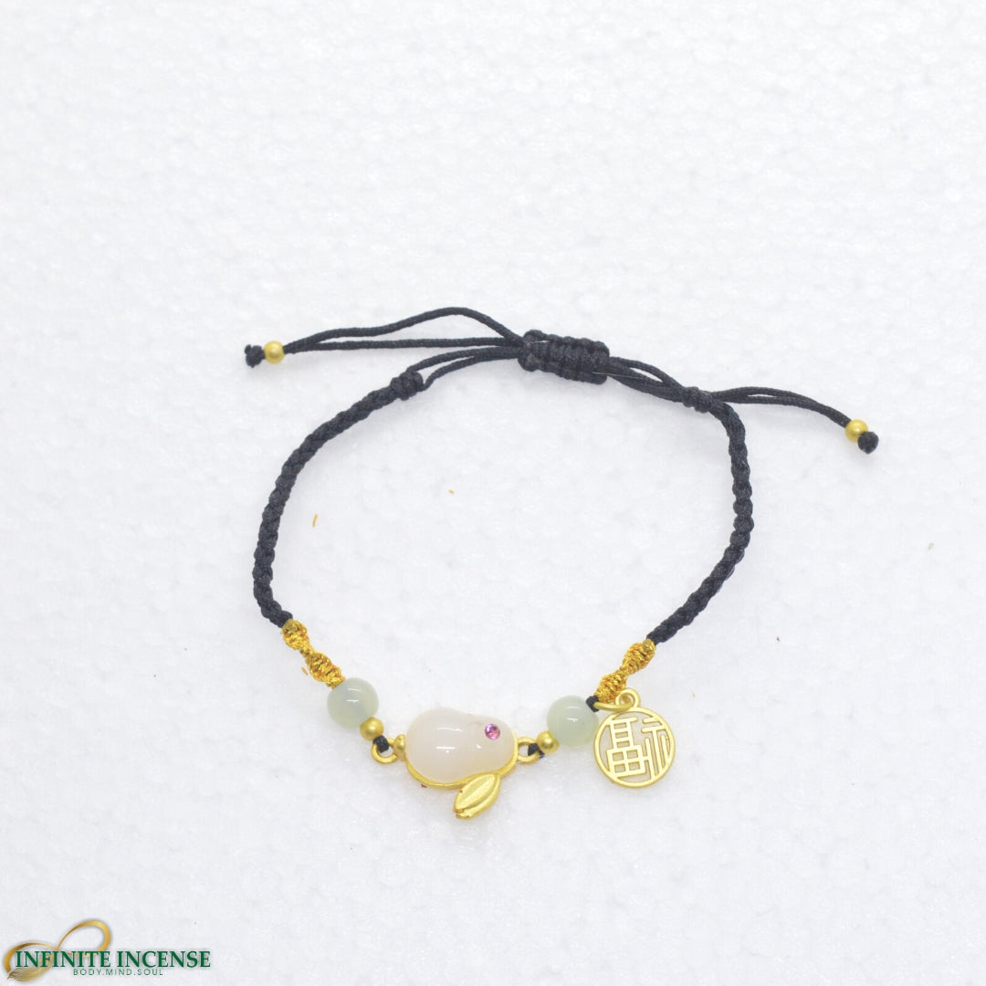 Golden Lucky Moon Jade Rabbit black Bracelet