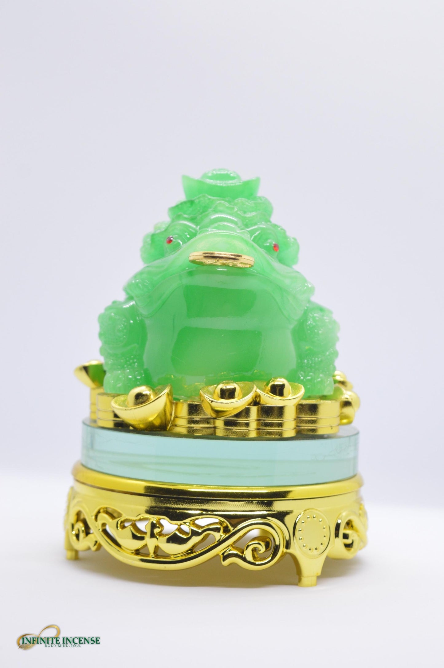 Golden Feng Shui Lucky 3 Legged Rotating Jade Frog