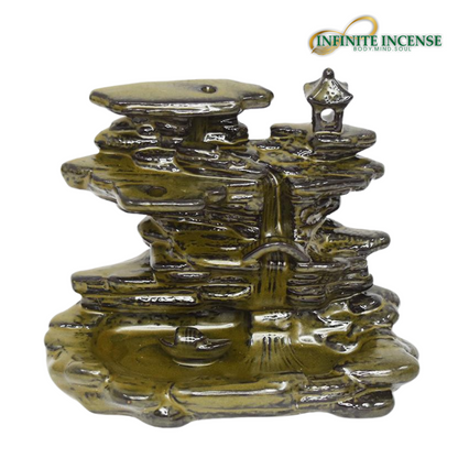 Mountain Top River with House and Boat Smoke Backflow Incense Burner