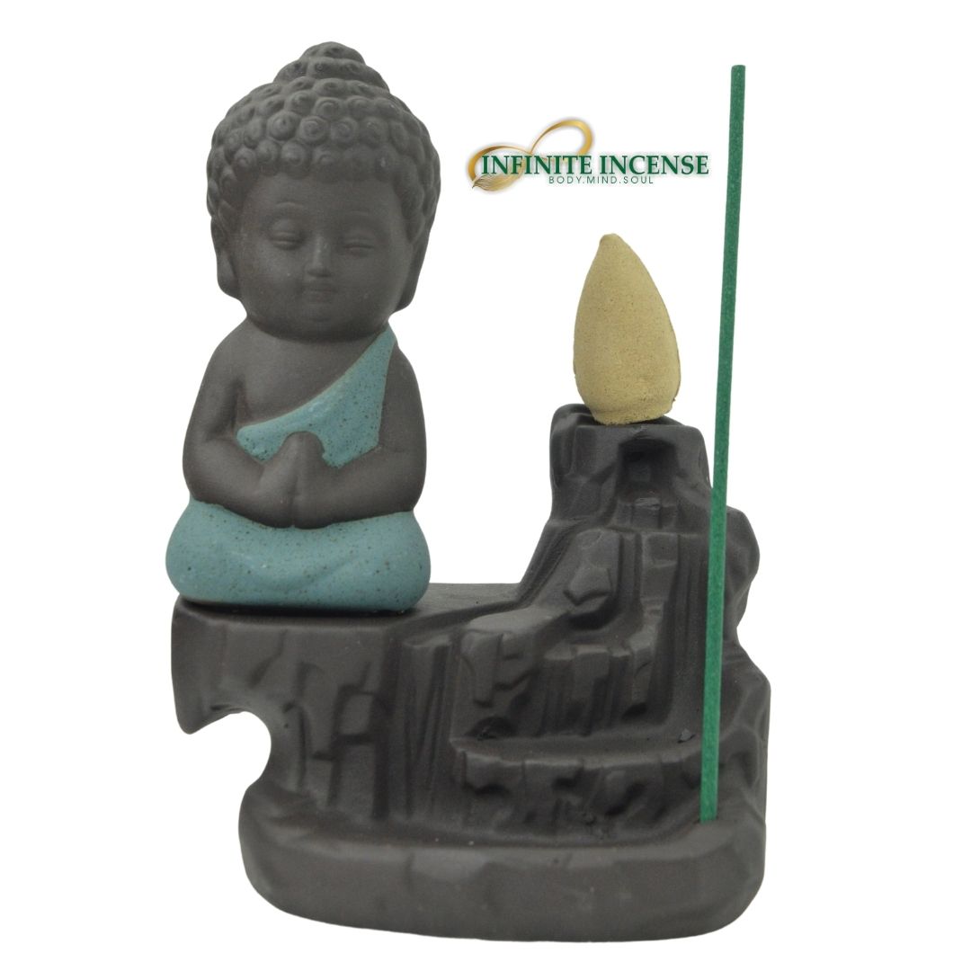 Little Buddha Meditating on a Hill Smoke Backflow Incense Burner