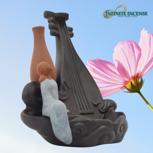 Pipa Chinese Guitar with Woman and Vase Smoke Backflow Incense Burner