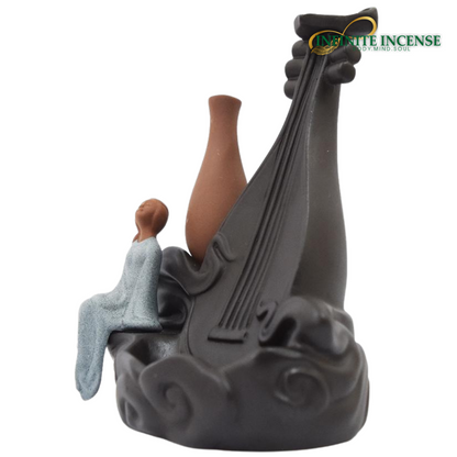 Pipa Chinese Guitar with Woman and Vase Smoke Backflow Incense Burner