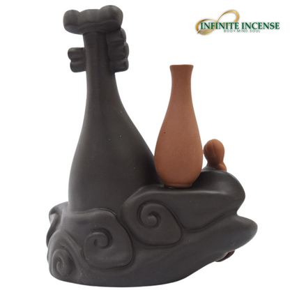 Pipa Chinese Guitar with Woman and Vase Smoke Backflow Incense Burner