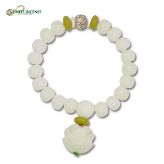Exquisite Natural Carved White Lotus Howlite Bodhi bracelet