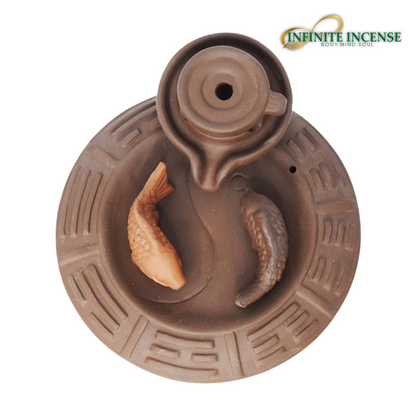 Ceramic Fish of Prosperity Cone Smoke Backflow Incense Burner