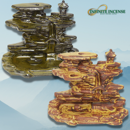 Mountain Top River with House and Boat Smoke Backflow Incense Burner